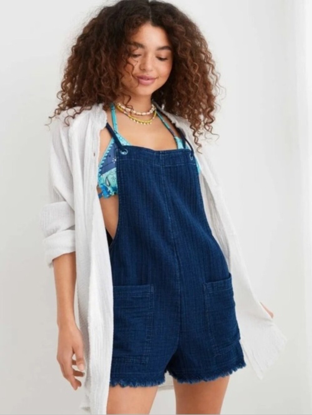 Aerie Pool To Party Woven Gauze Lightweight Shortalls Romper Shorts Small